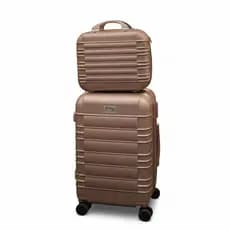 Conjunto Mala de Bordo Frasqueira Expansiva Viagem PP 8 kg com rodinha dupla Rose Gold Preto KIT 2 peças