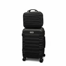Conjunto Mala de Bordo Frasqueira Expansiva Viagem P 10 kg com rodinha dupla Rose Gold Preto KIT 2 peças