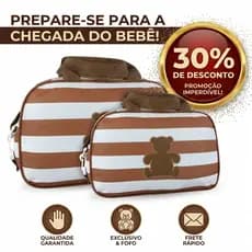 Kit Bolsa Saída Maternidade 2 Peças Urso Impermeável Grande + Média Bebê Passeio Frasqueira