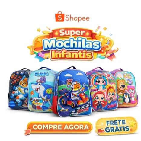 Mochila Costas Escolar Infantil Leve e Resistente  Menino Menina Escola Creche Lol Dino Shark