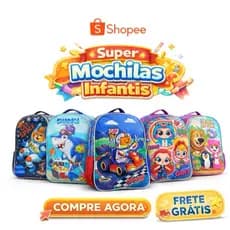 Mochila Costas Escolar Infantil Leve e Resistente  Menino Menina Escola Creche Lol Dino Shark