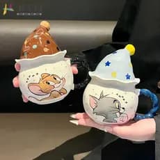 [Frete grátis] Copo de água Copo térmico Copo de café Caneca fofa de desenho animado Copo de água Gato e rato Caneca mág