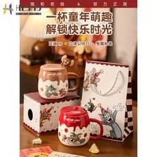 [Frete grátis] Copo de água Copo térmico Copo de café Caneca Copo de água fofo de desenho animado Caneca de gato e rato