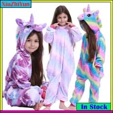 Pijama De Inverno Para Crianças Ponto Unicórnio Meninas Meninos Kigurumi Animal Onesies Jumpsuit