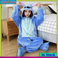 Pijama Macacão em Flanela para Mulheres – Panda, Tigre, Stitch, Pikachu