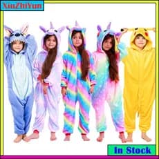 Kigurumi Crianças Pijamas Flanela Kids Meninas Meninos Inverno Animal Unicórnio Ponto Pikachu Dinossauro Cartoon Onesies