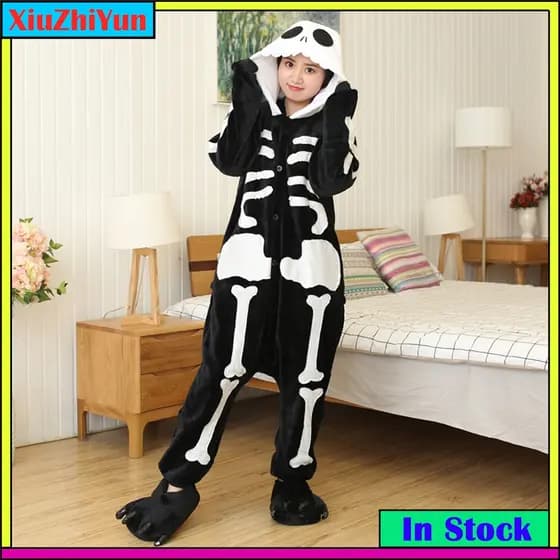 Kigurumi Skeleton Cartoon Onesies Mulheres Homens Dinossauro Fofo Sulley Stitch Animal Pijama Jumpsuits