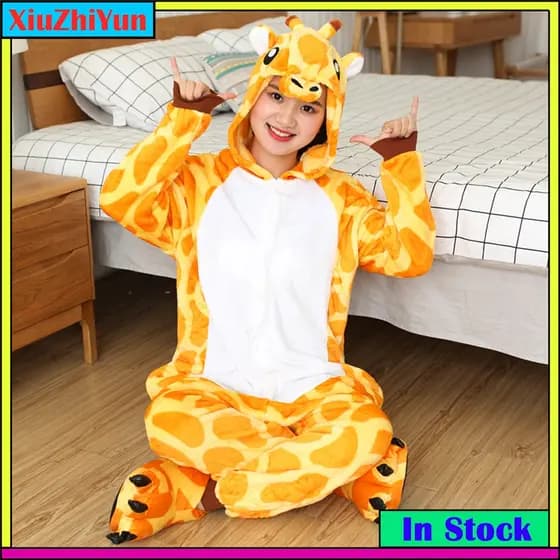 Kigurumi Giraffe Stitch Forg Unicórnio Tigre Panda Vaca Lacaio Cartoon Onesies Mulheres Homens Flanela Pijamas Jumpsuits