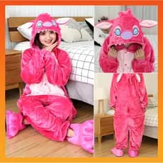Kigurumi Cute Pink Stitch Panda Totoro Cartoon Flanela Pijamas Mulher Homem Manga Longa Fato De Dormir Salto Para Animais Cosplay