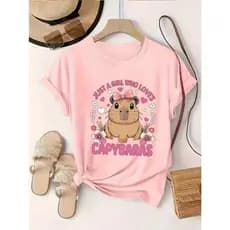 Camiseta Feminina T-Shirt Algodão Premium Capybara Fofa Estilosa