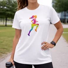 Camiseta Feminina Corrida Colorida Runner  Esportiva Algodão Corrida de Rua