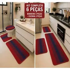 Kit De Banheiro + Jogo Passadeira 6 Peças Tapete De Cozinha Conjunto De Tapete