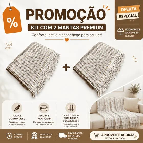 2 Mantas Gigante Tijolinho Protetora para Sofá Cama Decorativa 2.40 x 1.80