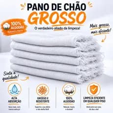 Kit 05 Pano de Chão Grande Grosso Saco 75x45cm, Saco Grosso, Alvejado, Limpeza De Casa, Escritório, 100% Algodão