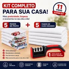 KIT PROMOÇÃO, 5 PANO DE CHÃO,5 PANO DE PRATO,AFIADOR DE FACA E TESOURA