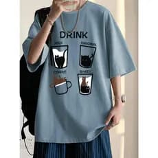 Camiseta Drink Copo De Gatos Gatinhos Bebidas Milk Coffee Ombro Caido Unissex Style