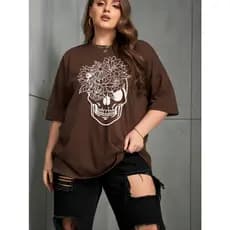 Camiseta Florveira Flores Caveira Plus Size Oversized