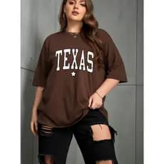 Camiseta Texas Oversized Estampa Grafica Bordado Frente Cidade U.S.A Desert Game Rugby Football Beisebol Happy Blusa