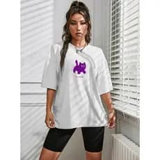 Camiseta XGH HTF Pixel Gato Dog Oversized Manga Curta Casual Divertida Básica