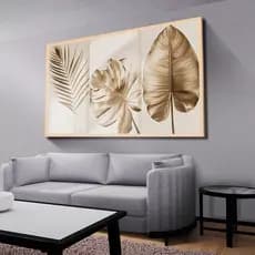 Quadro Decorativo Folhas Folhagem Dourada Mosaico Sala Quarto Escritório Hall