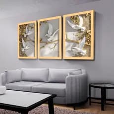 Quadros Decorativos Flores Jardim Dourado Mosaico Sala Quarto Escritório