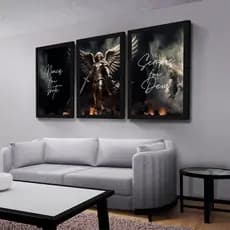 Quadros Decorativos Arcanjo Nunca Foi Sorte 3 Peças Mosaico Sala Quarto Escritório Hall