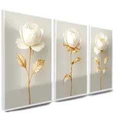 Quadros Decorativos Flores Gold Luxo Decoração Para Sala Quarto Escritório Hall