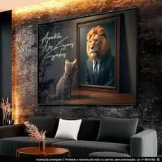 Quadro Decorativo Leão Gato Acredite Nos Seus Sonhos Mosaico Sala Quarto Escritório