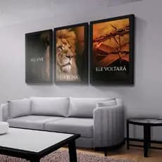 Quadros Decorativos Leão Coroa Jesus Cristo Mosaico Sala Quarto Escritório