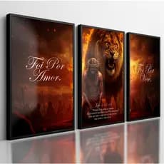 Quadro Decorativo Jesus Cristo Leão Foi Por Voce 3 Peças Mosaico Sala Quarto Escritório