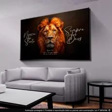 Quadro Decorativo Leão Imponente Nunca Foi Sorte Sempre Foi Deus Mosaico Sala Quarto Escritório Hall