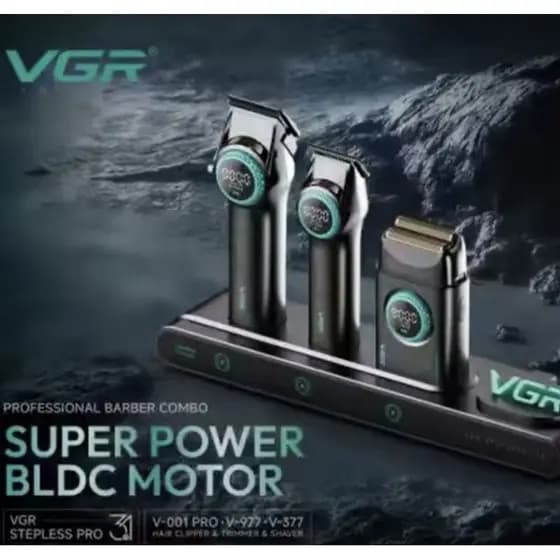 Combo Vgr Stepless 3 in 1 Corte + Acabamento + Shaver + Stand Black