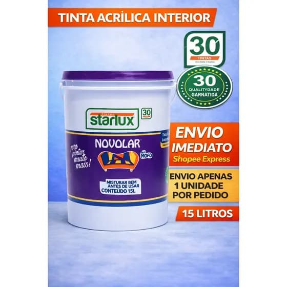Tinta Acrílica Interior Starlux Novolar 15L Fosco Antimofo Alta Cobertura