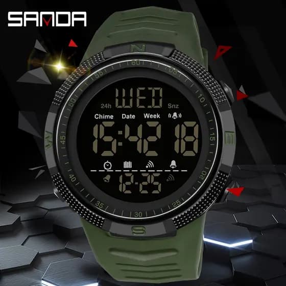 Sanda À Prova D 'Água Relógio Cronógrafo De Luxo Display Ledv