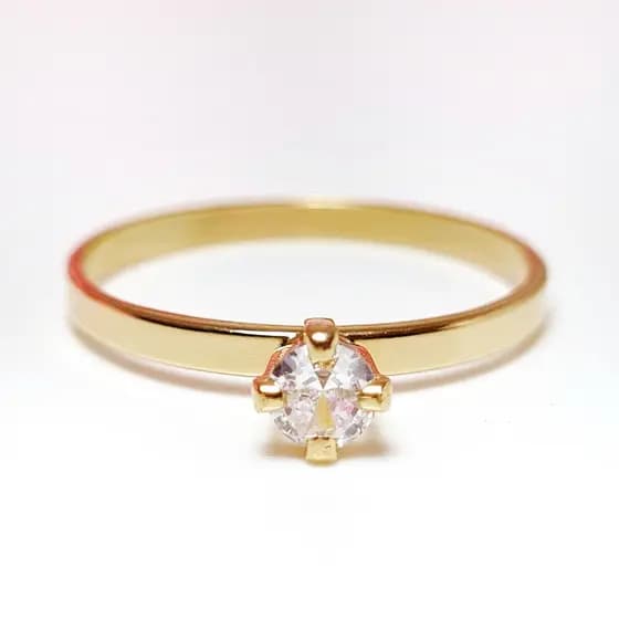Anel Feminino Solitário de Noivado Folheado a Ouro 18K Pedra Zircônia