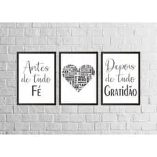 Quadro Decorativo Sala  Quarto Escritório Decoração Elegante ''Antes De Tudo Fé, Depois De Tudo Gratidão''