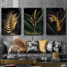 quadros decorativos modernos  para sala folhagem dourada