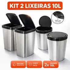 Lixeira Tipo Inox 9 Litros Retangular ou Lixeira 10 Litros Redonda Banheiro escritório Tampa Click