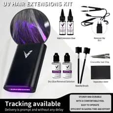 【5min】Kit V-Light Mega Hair Fio a Fio + Cola UV Invisível + Máquina LED e Alicate  Volume Instantâneo para Cabelo Full