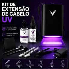 Kit V-Light Mega Hair Strand Da + Cola UV Invisível | Fixação De 5 Minutos + Cortador , Luz LED E Pinça Volume Instantân