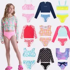 Kit Sortido 6 Peças de Roupas Infantis Menina Moda Praia- 3 Tops + 3 Calcinhas