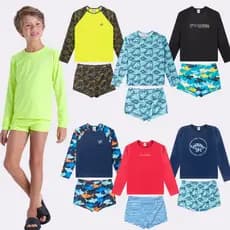 Kit Sortido 6 Peças de Roupas Infantis Menino Moda Praia- 3 Camisas + 3 Sungas