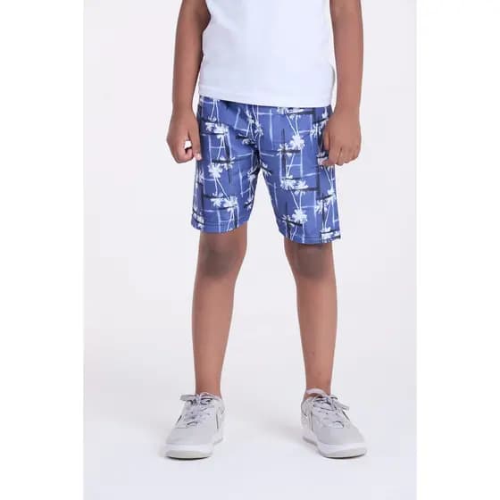 Bermuda Infantil Tactel Coqueiros Azul