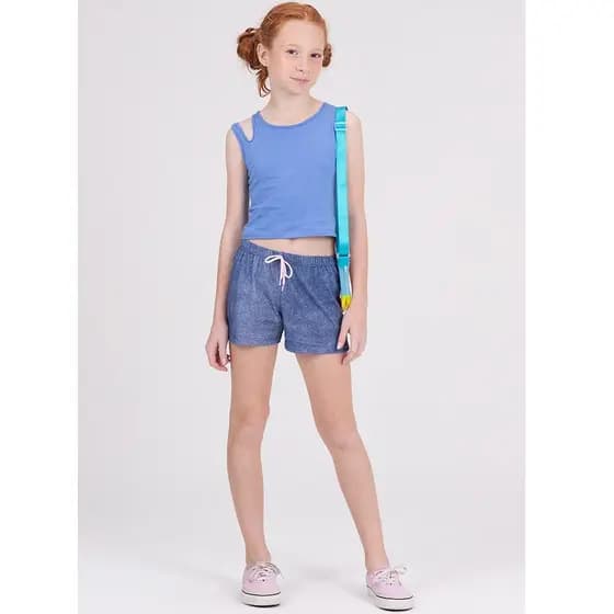 Conjunto Infantil Cropped Detalhe Ombro Azul