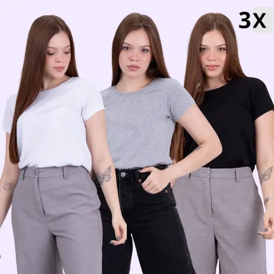 Kit 3 Blusas Básicas Adulto Sortido