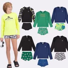 Kit Sortido 6 Peças de Roupas Infantis Menino Moda Praia- 3 Camisas + 3 Sungas