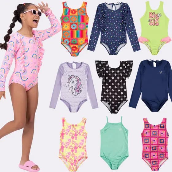 Kit Sortido 3 Peças de Roupas Infantis Menina Moda Praia- 3 Maiôs