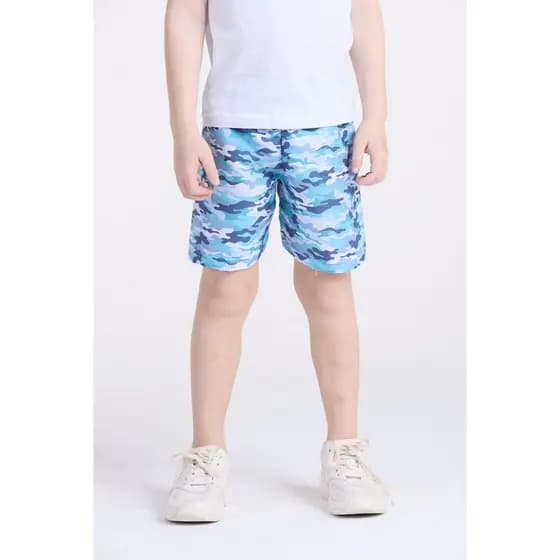 Bermuda Infantil Tactel Camuflado Azul
