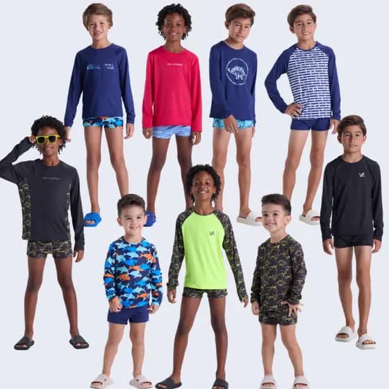 Conjunto Praia Masculino Infantil do 2 ao 14 com Proteção UV50+