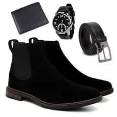 Kit Botina Masculina Casual Cano Médio Resistente Dia a Dia Conforto + Cinto e Relógio